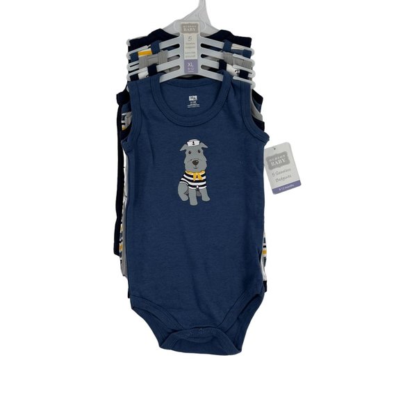 Hudson Baby‎ 5 Sleeveless Nautical Bodysuits Infant Size 9-12M Blue/White/Yellow - Picture 1 of 10